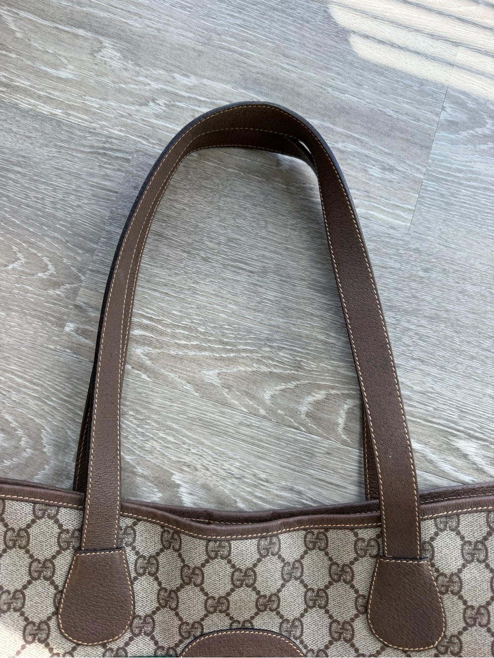 Vintage Gucci Brown GG Canvas Tote with Green and Red Web Stripe - Picture 9 of 10
